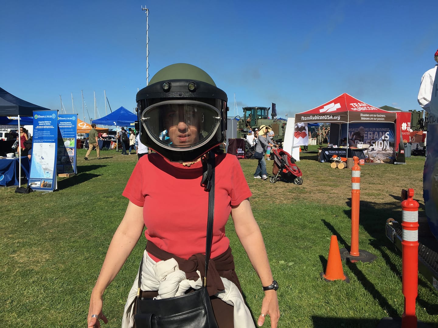Me in EOD helmet Vanessa Kier wearing an EOD helmet