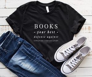 Books_Best_Defense Black t-shirt with white slogan