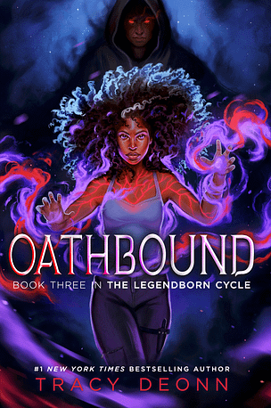 Oathbound_Cover_Deonn Book cover for Oathbound by Tracy Deonn showing a young woman surrounded by purple swirling magic.
