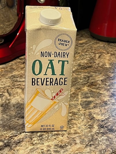 Regular Oat Milk Photo of a carton of Trader Joe's Non-Dairy Oat Beverage