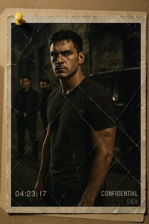 Niko 1 A photorealistic image of a dark-haired man wearing a black, short-sleeved t-shirt. The image has creases across it as if it has been bent or folded multiple times