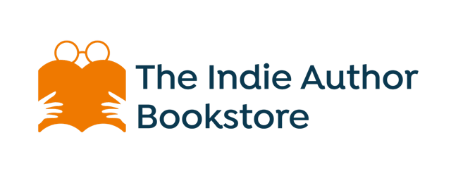 Logo for the Indie Author Bookstore showing an orange book being held by two hands while a pair of glasses peeks over the top of the book.