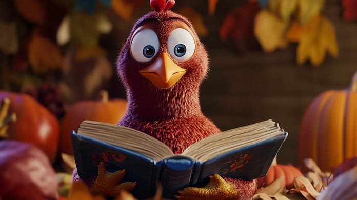 Cartoon Turkey A cartoon of a Thanksgiving turkey reading a book.