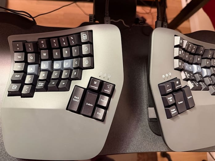 Advantage360 A two-piece, contoured keyboard with thumb clusters